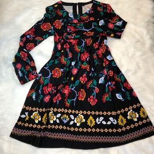 Loft colorful floral stretchy long sleeve dress